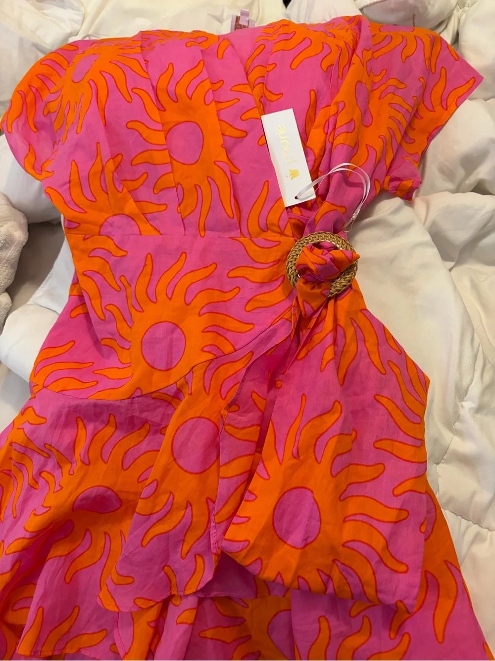 J. Marie Pink & Orange Sunburst Wrap Mini Romper - NWT size Large - Picture 12 of 16